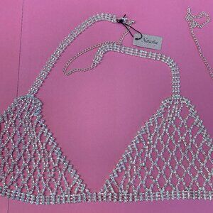 NWT Natasha Couture Rhinestone Bralette Adjustable Size